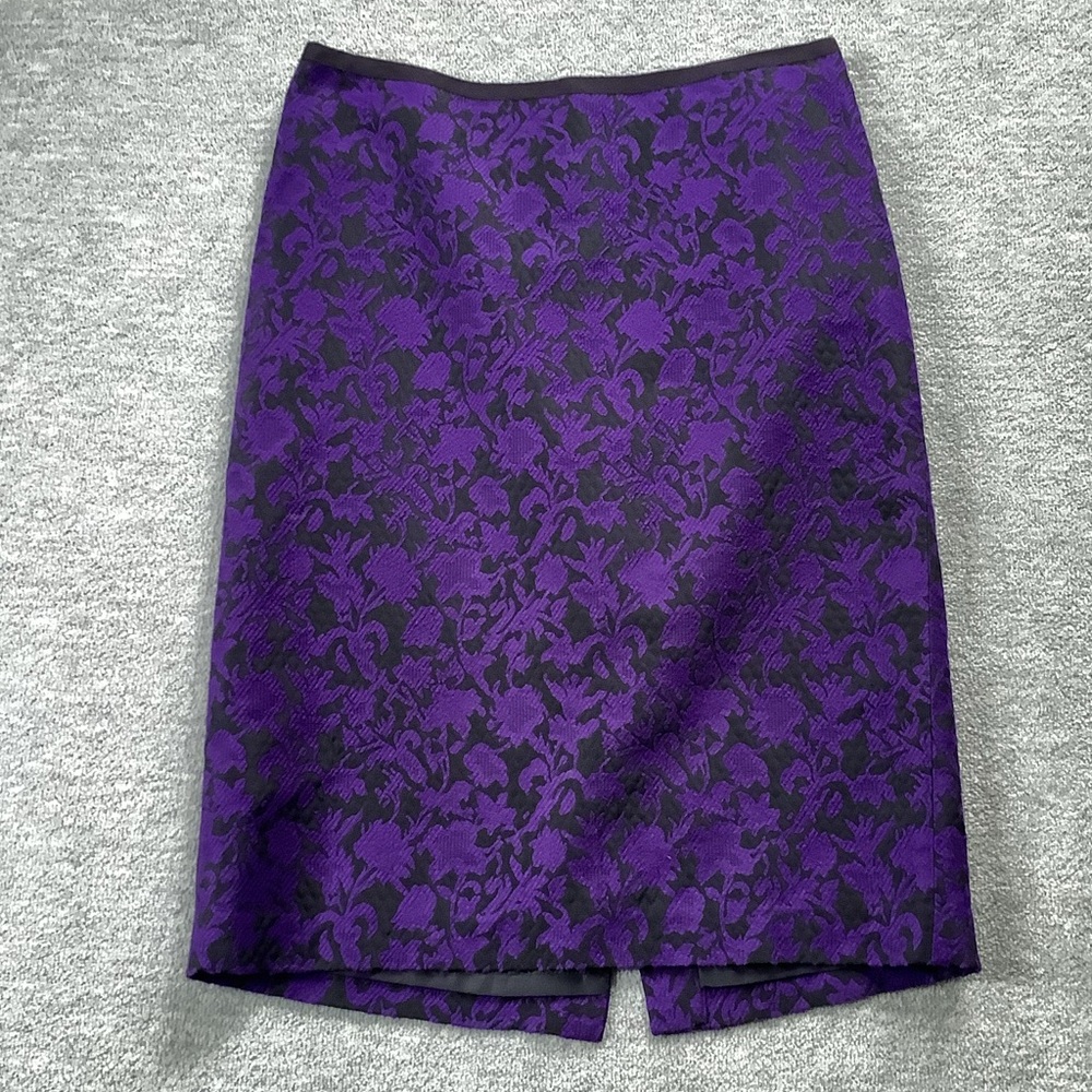 Talbots Purple/Black Office Siren Floral Brocade Pencil Skirt Sz. 10